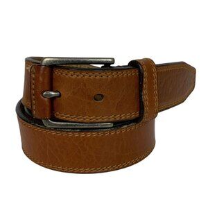 Trask Saddle Tan Mens Leather Belt Size 36 Made In USA Silvertone Buckle